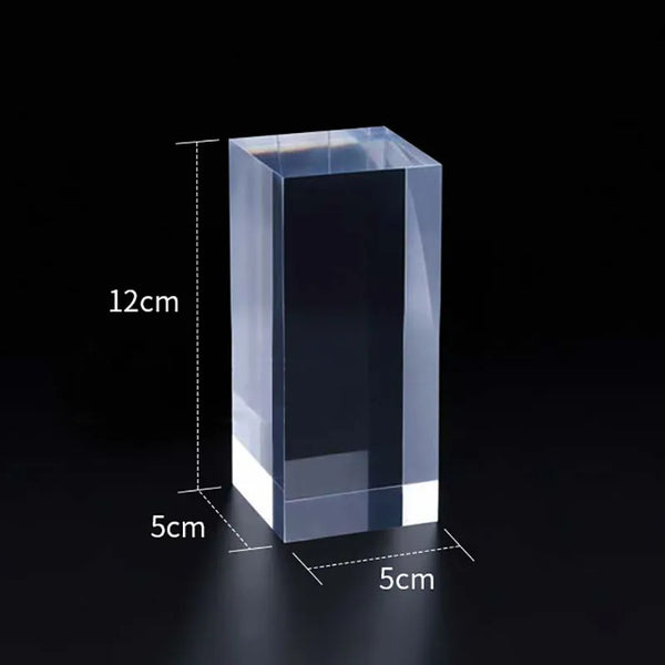 Size chart displaying available dimensions for custom acrylic display blocks