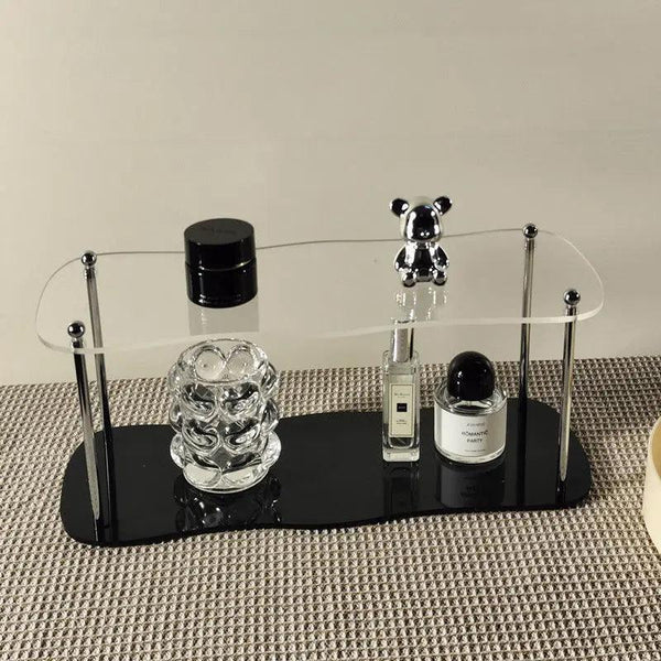 3-tier acrylic shelf on bedroom dresser with perfume collection