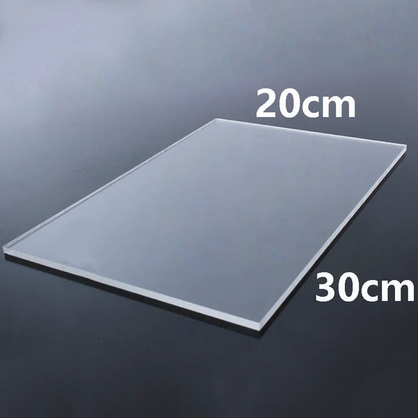 Stack of extruded acrylic sheets 200x300mm showing thickness range from 1mm to 12mm