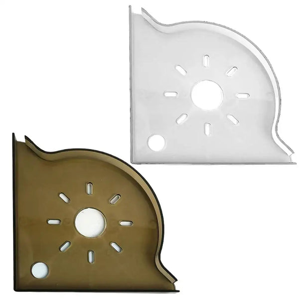 Fish tank corner organizer storing aquarium maintenance tools and feeding equipment