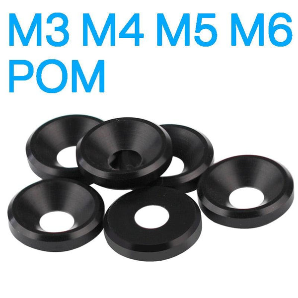 Close-up view of M4 flat plastic POM washer