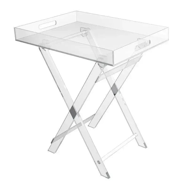 Close-up of clear acrylic folding table material and frame detail