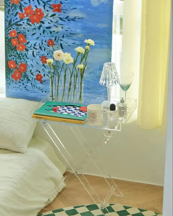 Folded acrylic coffee table compact design portable and lightweight