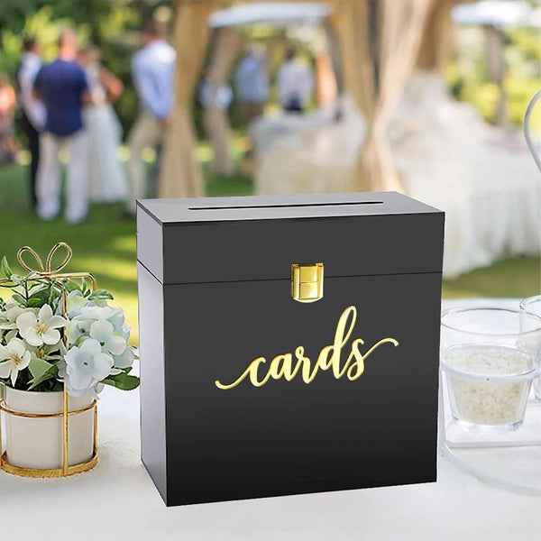 Frosted acrylic wedding card box used at an event