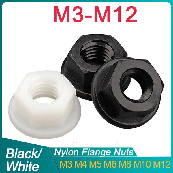 Close-up of nylon hex flange nuts for electrical and thermal insulation use