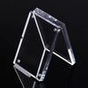 Side view of transparent acrylic picture holder for desk or shelf