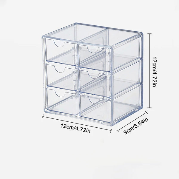 Makeup and cosmetics storage in transparent acrylic drawer box