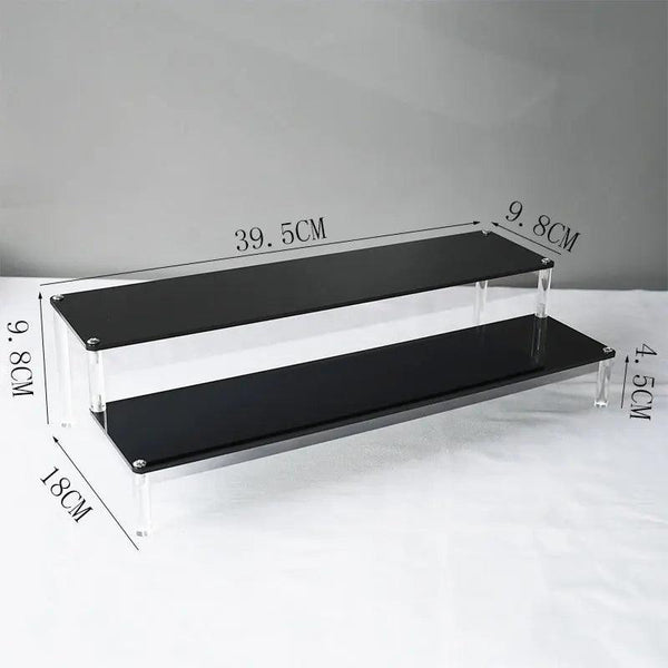 Makeup table setup using black acrylic organizer rack