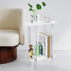 Transparent PMMA side table accenting modern living room with natural lighting