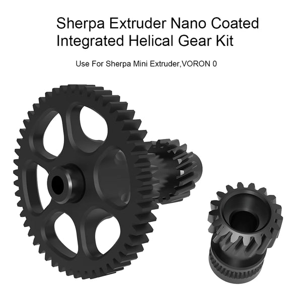 Close-up view of nano-coated helical gear showing integrated shaft design and precision machining details