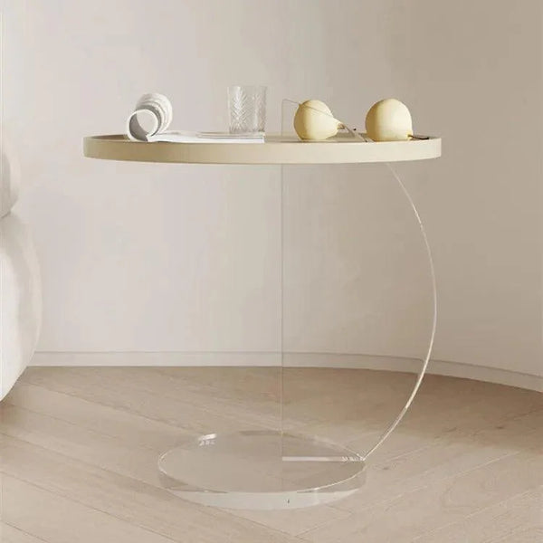 Nordic acrylic side table in cream white for living room or bedroom