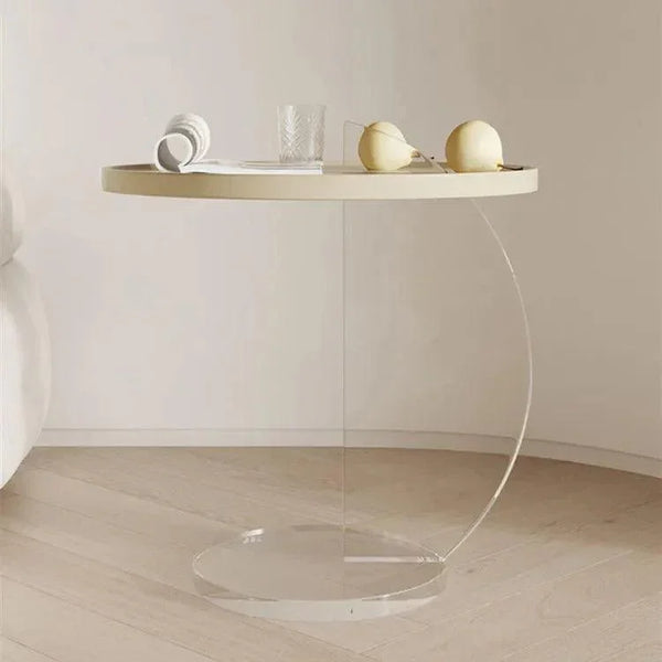 Nordic acrylic side table in cream white for living room or bedroom