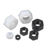 Black and white nylon hex nuts set M2 to M20 for electronics and furniture projects