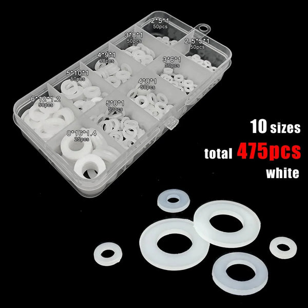Size chart showing nylon washers dimensions in mm and inch