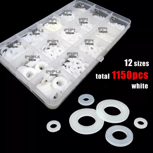 White nylon washer assortment kit M2 to M8 for DIY and electronics