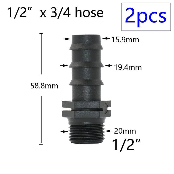 Close-up of threaded male pipe connector for PE hose