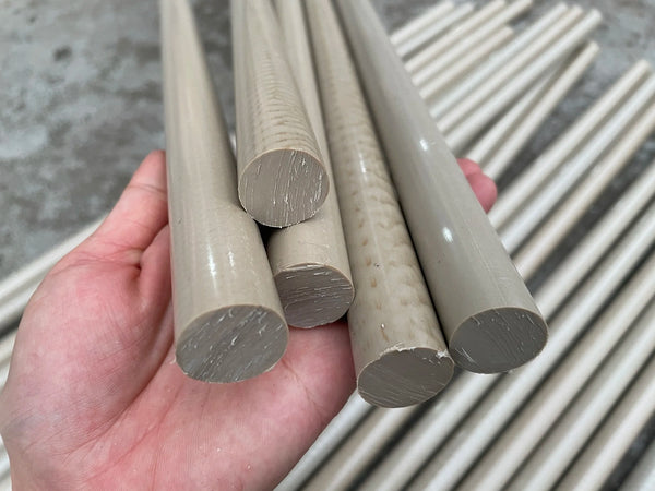 Size comparison of PEEK rods from 3mm to 150mm diameters