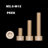 Size comparison of M2.5, M3, and M4 PEEK plastic screws