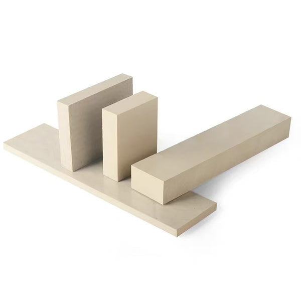 Stacked custom cut PEEK sheets in various sizes and thicknesses 1mm to 5mm