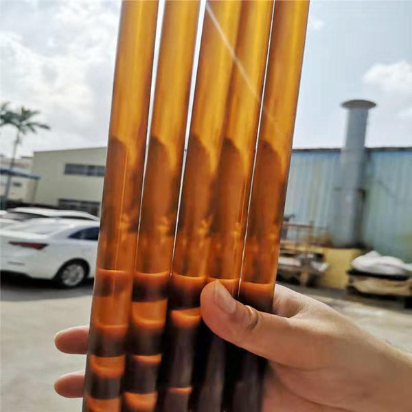 Comparison of amber PEI rod sizes in mm and inch