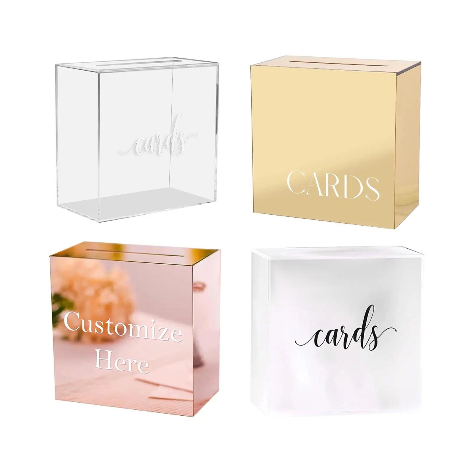 Clear personalized acrylic wedding card box with front engraving
