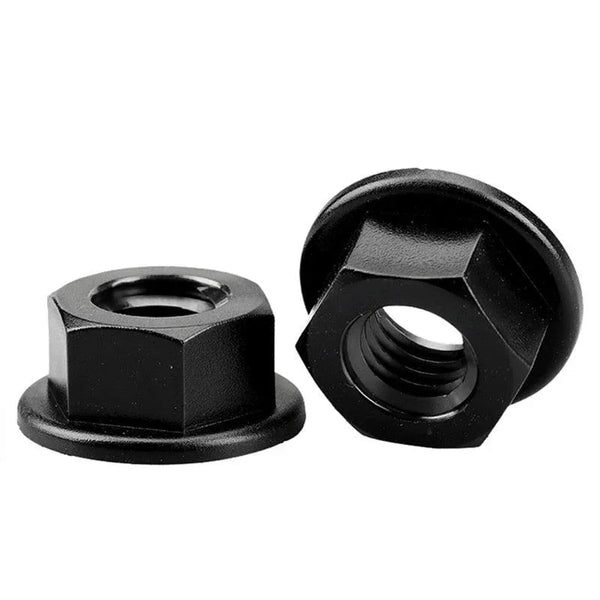 Plastic hex flange nuts available in black and white color options