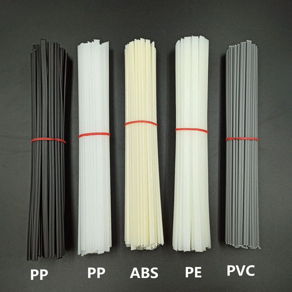 Color-coded plastic welding sticks for identifying ABS, PP, PE, and PVC materials