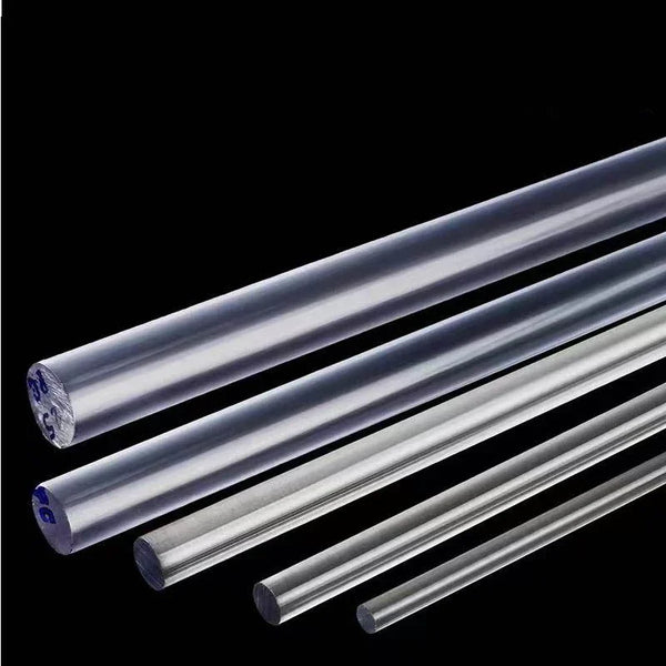 Comparison of clear polycarbonate rods from 15mm to 50mm diameters