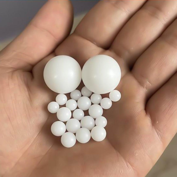 Polyoxymethylene POM plastic ball size chart with mm and inch conversions