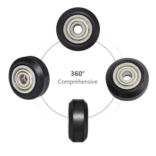 Close-up of CNC precision POM V-slot pulley wheel with 625ZZ ball bearing