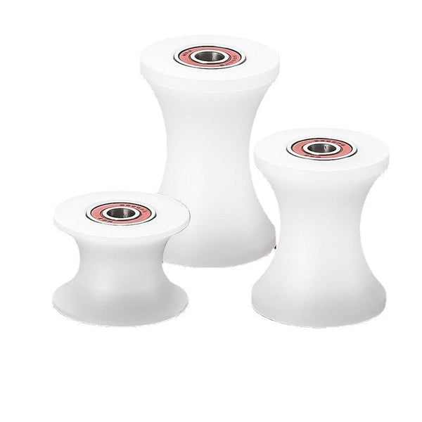 Quiet nylon pulley compared to noisy metal door rollers