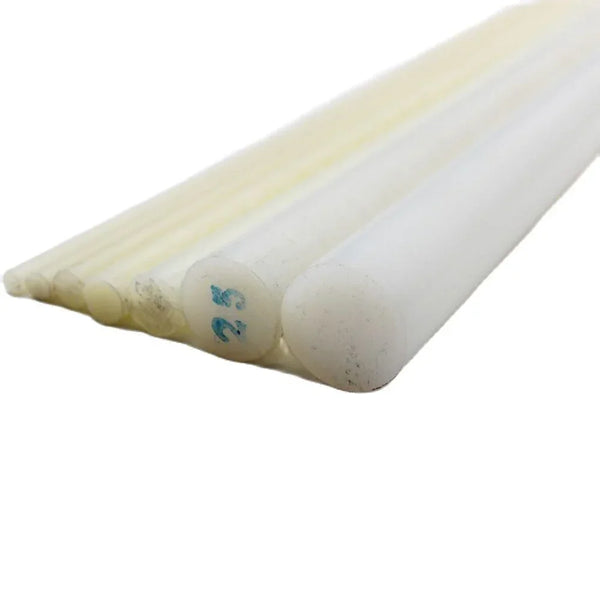 Short round white nylon rods, 100mm length, for DIY projects and plastic machining