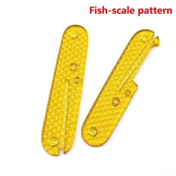Side view of PEI knife scales with thickness dimensions in mm and inches