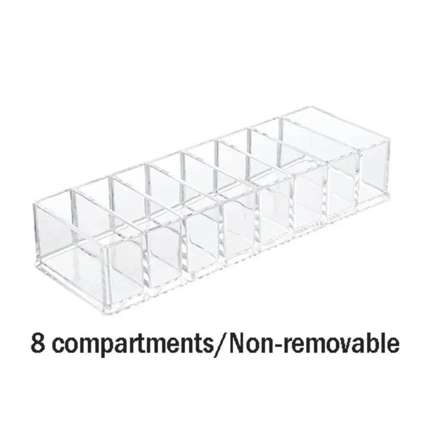 Acrylic organizer shown with ruler for size reference in inches and cm