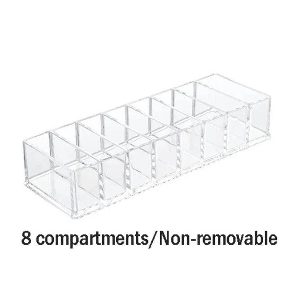 Acrylic organizer shown with ruler for size reference in inches and cm