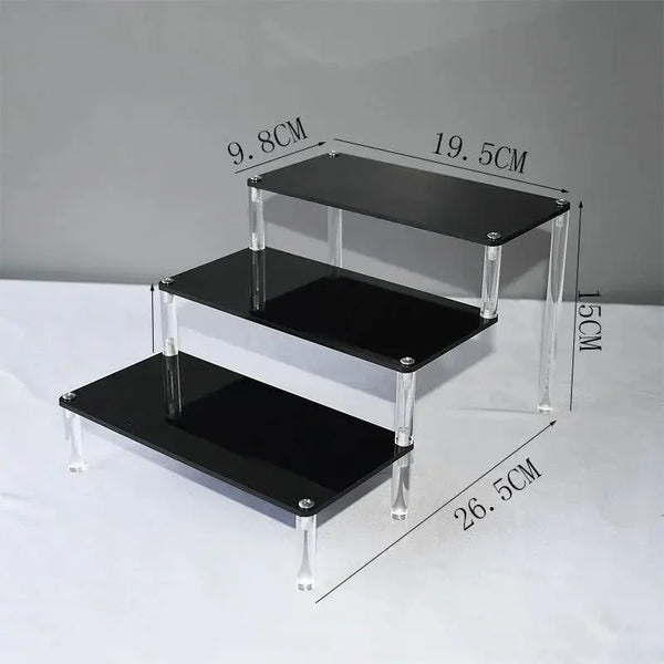 Spice jar storage on 4-tier black acrylic kitchen shelf