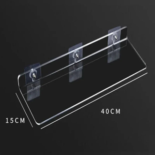 Floating wall spice rack beside stove made of acrylic