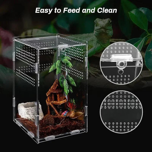 Transparent side view of reptile breeding box with air vents