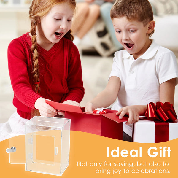 Transparent cash storage box lifestyle image with coins and bills for adult savings