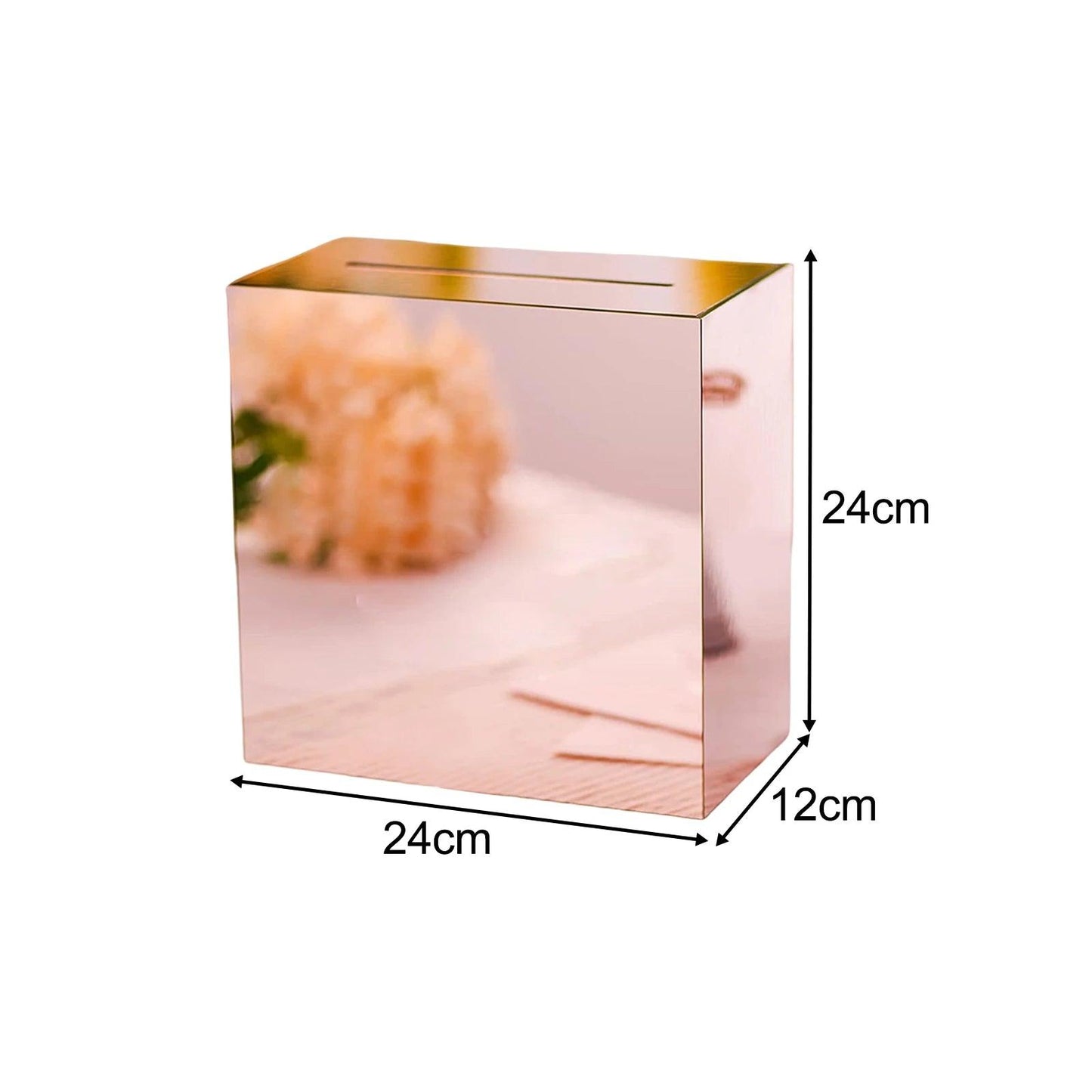 Clear wedding card box assembled on table with cards inside