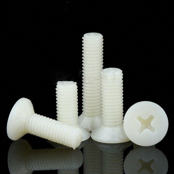 Non-conductive white nylon bolts for furniture assembly and DIY use