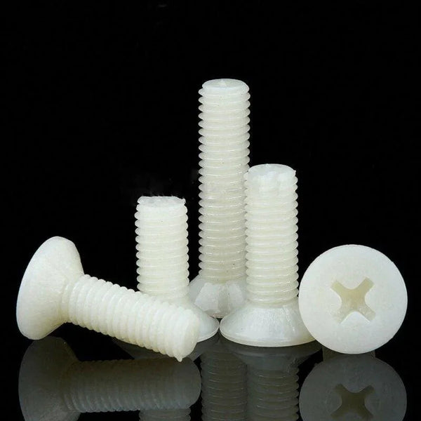 Non-conductive white nylon bolts for furniture assembly and DIY use