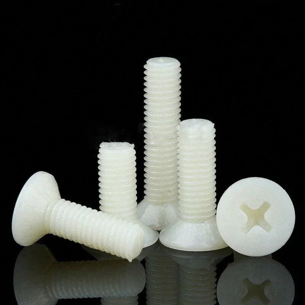 Non-conductive white nylon bolts for furniture assembly and DIY use