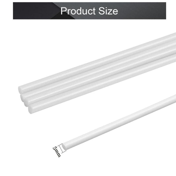 Size comparison of white PTFE rods in various diameters (5–50mm)