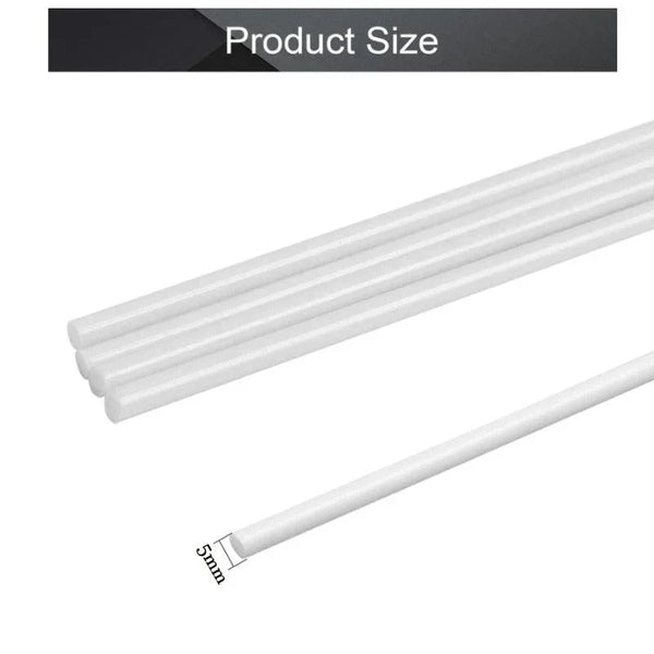 Size comparison of white PTFE rods in various diameters (5–50mm)