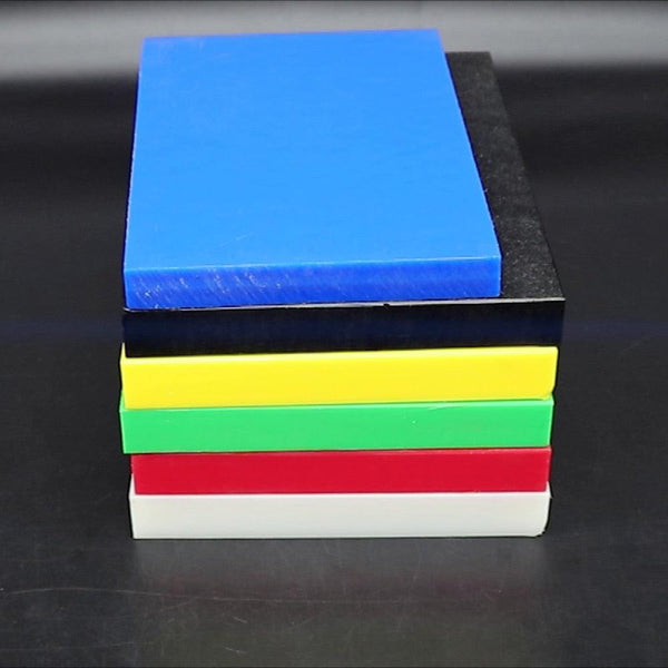 Red, blue, green, and yellow HDPE sheets in various thicknesses
