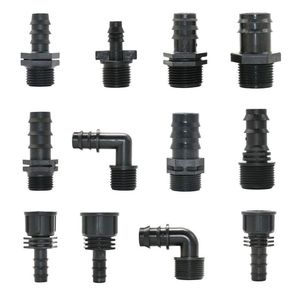 2-piece PE pipe connector adapter set with threaded and barb ends