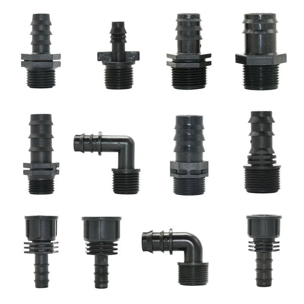 2-piece PE pipe connector adapter set with threaded and barb ends