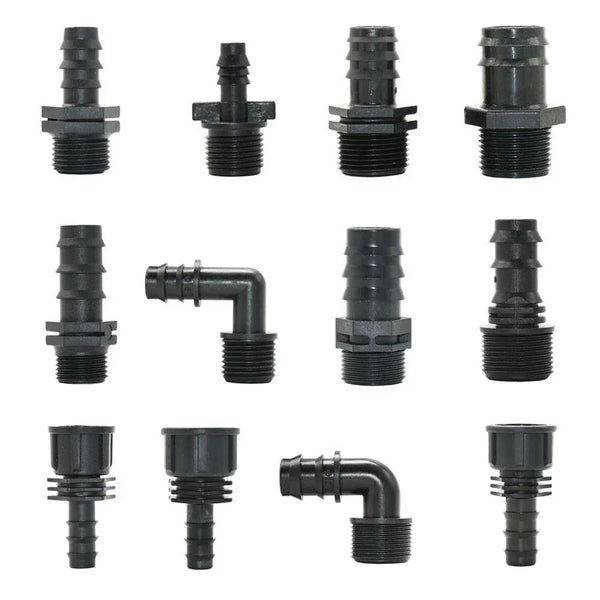 2-piece PE pipe connector adapter set with threaded and barb ends