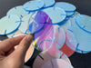 80mm diameter 3mm thick rainbow effect acrylic disc with precision machined slot